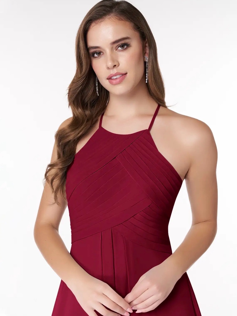 Azazie Burgundy Halter Maxi Dress